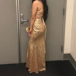 Gold sequins long formal / prom gown dress